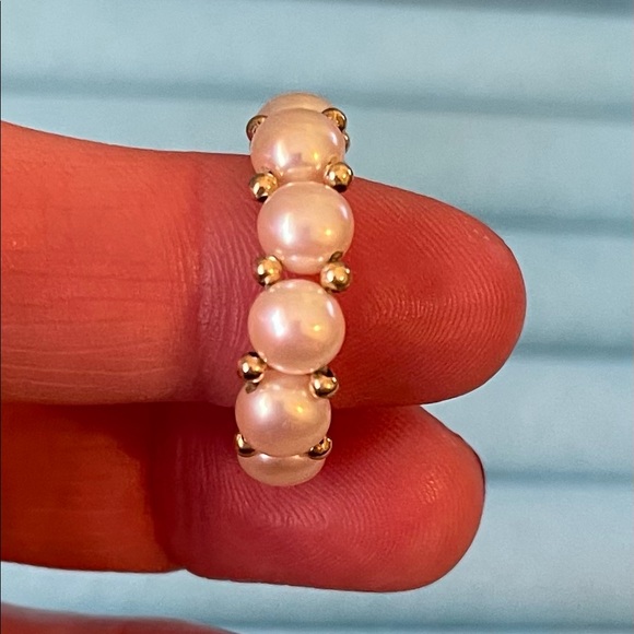 Genuine Honora White Button Pearl Stretch Ring - Picture 6 of 10